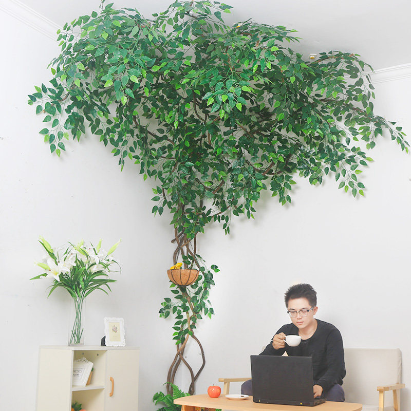 仿真树叶假树榕树枝装饰树叶藤条绿叶植物客厅竹子枯藤藤蔓绿植墙