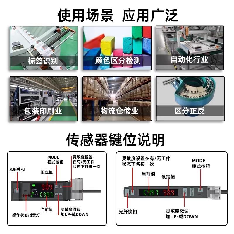 FOOM颜色识别色标传感器光纤放大器检测标签区分定位纠编感应器