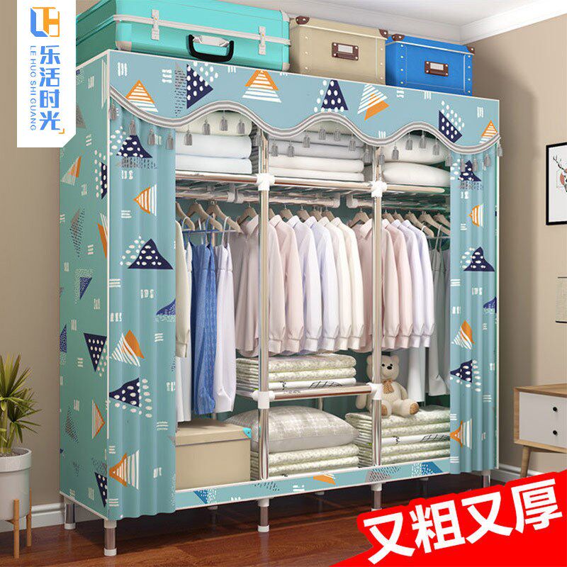 简易衣柜简易布衣柜钢管加粗加固双人衣橱组装布艺全钢架挂衣柜