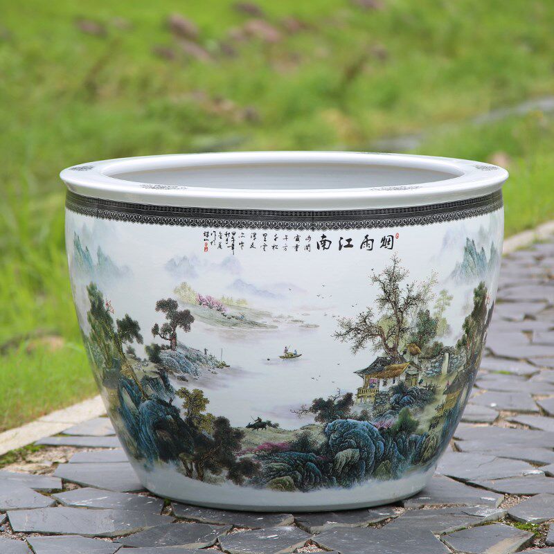 景德镇庭院陶瓷鱼缸荷花缸睡莲碗莲盆栽花盆阳台水缸家用大型造景