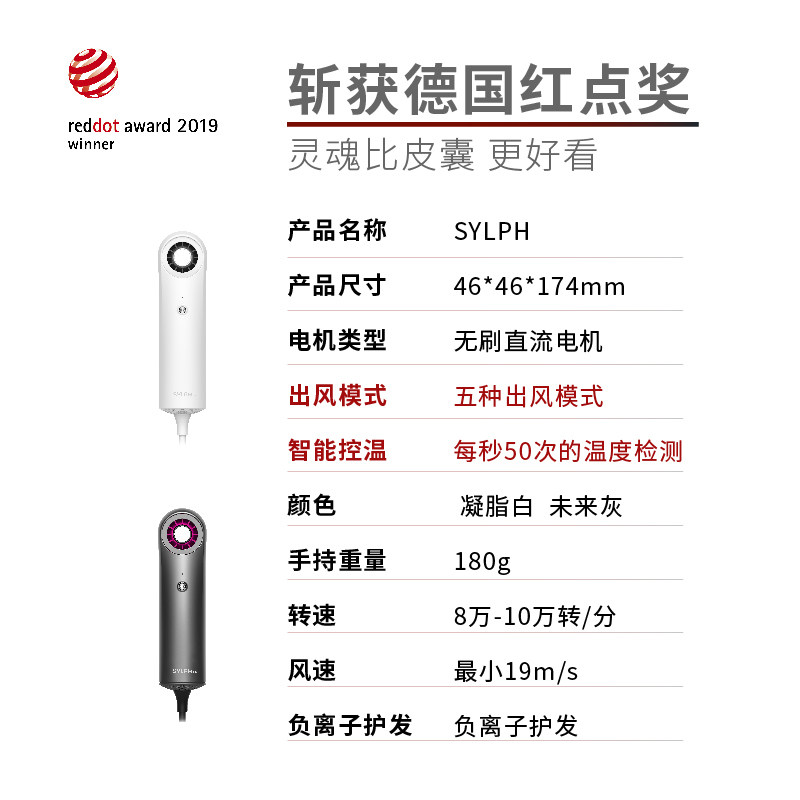 SYLPH仙如便携式吹风机家用负离子护发旅行迷你高速无叶电吹风筒