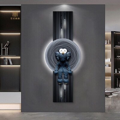 入户玄关装饰画竖版现代轻奢高级感kaws发光画宇航员挂画走廊壁画