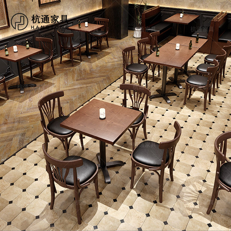 复古西餐厅卡座沙发酒吧酒馆清吧餐饮桌椅主题餐厅咖啡厅桌椅组合图片