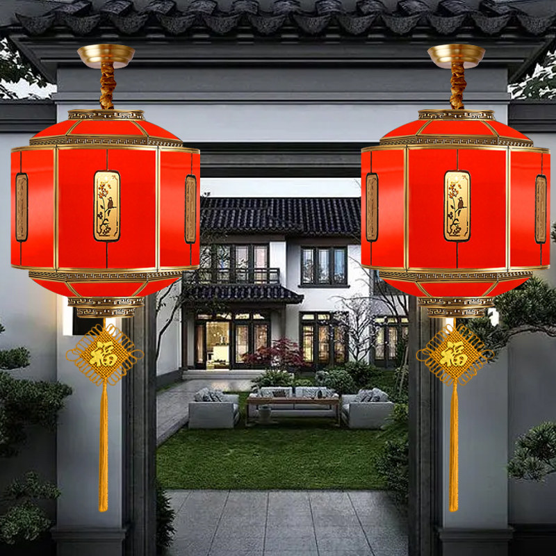 2023新款全铜灯笼太阳能大门口户外中式古风大红阳台吊灯喜庆结婚