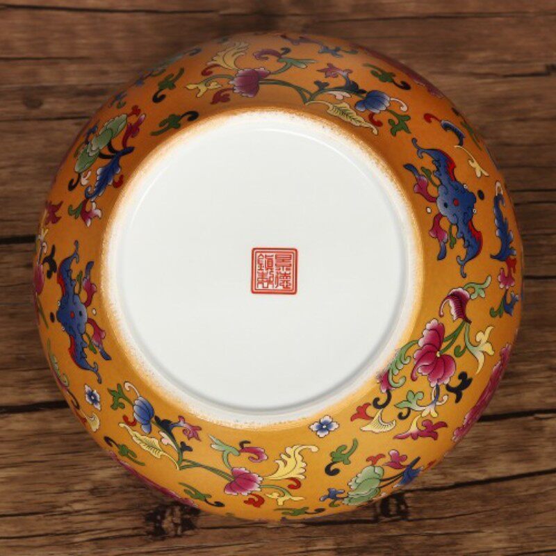 景德镇陶瓷器珐琅彩聚宝盆家居客厅玄关鱼缸存钱罐中式装饰品摆件