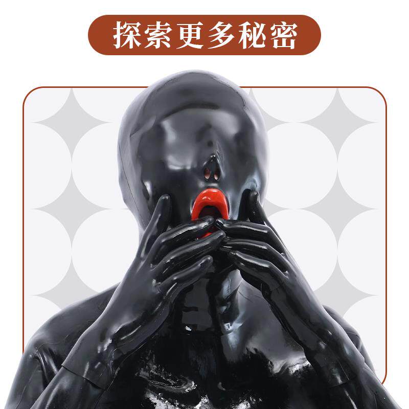 媛野Fetizen黑皮红唇娃娃面具女仿乳胶硅胶头套面具全包裹