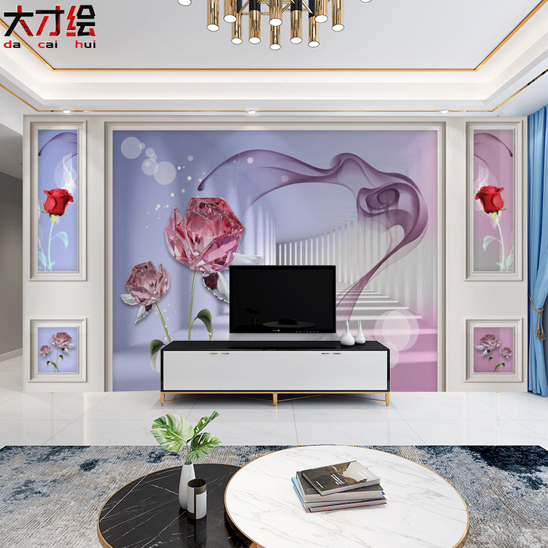 3d影视墙壁画电视背景墙壁布客厅现代简约壁纸卧室烟雾8d立体墙纸