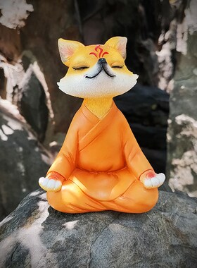 白色九尾狐狸小摆件多肉植物花盆造景治愈系解压情绪汽车载装饰品