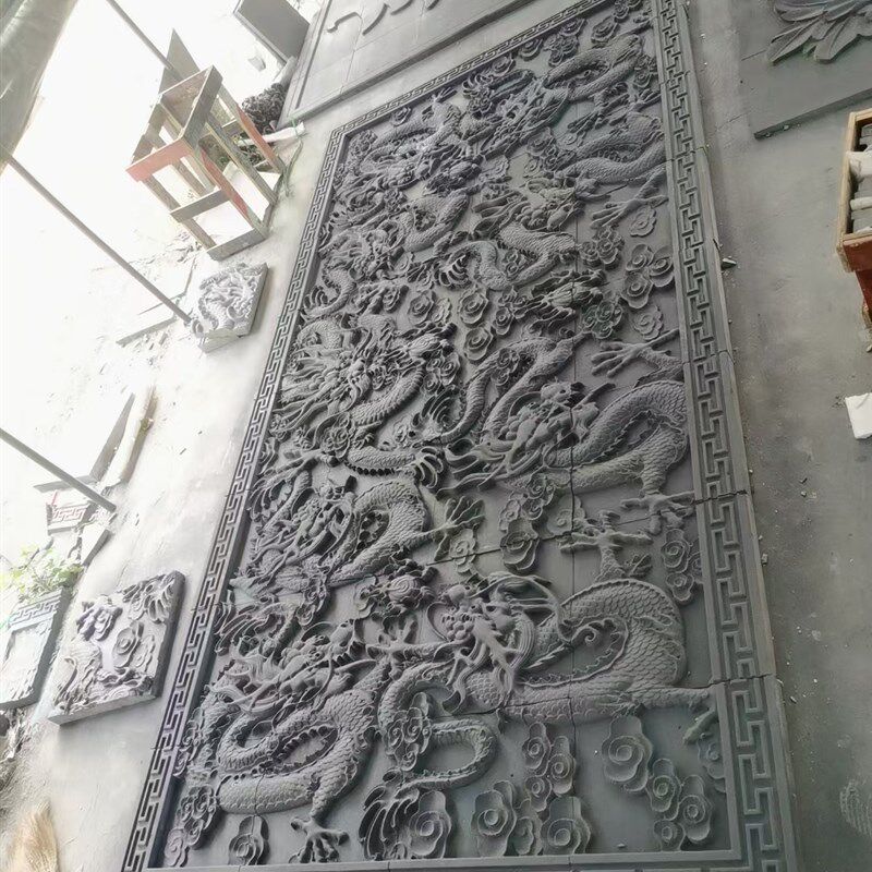 定制纯手工砖雕花鸟山水中式仿古建筑浮雕壁画迎客松古建墙面装饰