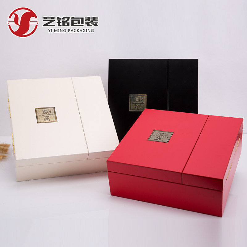 燕窝双开门包装盒虫草礼盒海参礼品盒燕窝盒子带锁圆盒八角盒木盒
