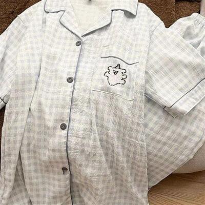 线条狗情侣睡衣女夏季卡通可爱短袖云朵棉薄款一男一女家居服套装