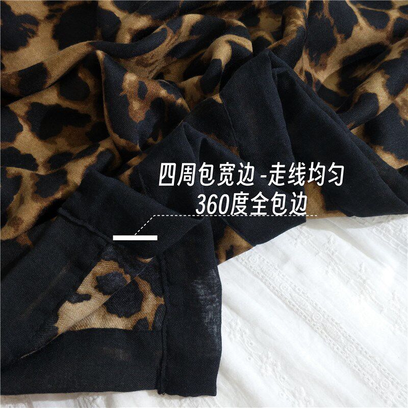 欧美风豹纹围巾女春秋夏薄款时尚棉麻围脖长款丝巾洋气长空调披肩