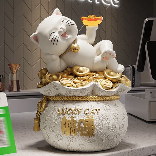 躺赚招财猫摆件福袋存钱罐送朋友店铺招财公司前台装饰开业礼物