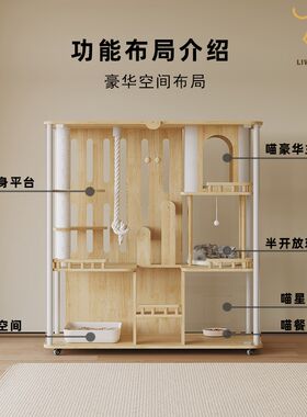 哩屋豪华大型猫别墅全景玻璃猫窝可移动室内玩住一体猫笼猫屋