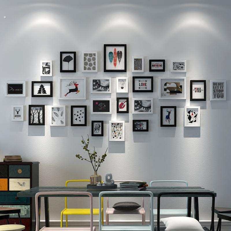 照片墙画框挂墙立体框架餐厅设计连体宿舍自由组合原木色拼图相框