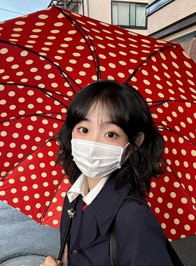 红色波点伞高颜值复古小众长柄伞12骨直杆伞实木弯柄雨伞女学生上