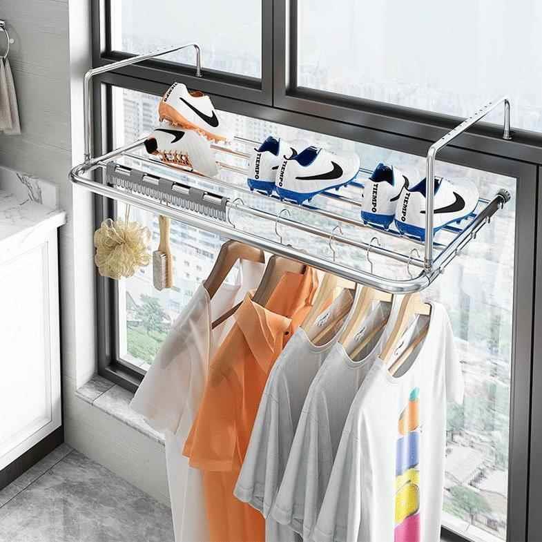 暖气片晾衣架不锈钢电暖器专用挂衣架万能型防盗网晾衣杆挂衣服