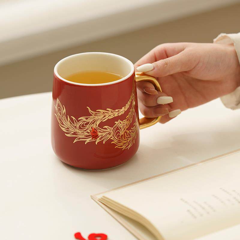 仲夏知己结婚洗漱杯套装一对陪嫁刷牙杯子红色陶瓷情侣牙杯漱口杯