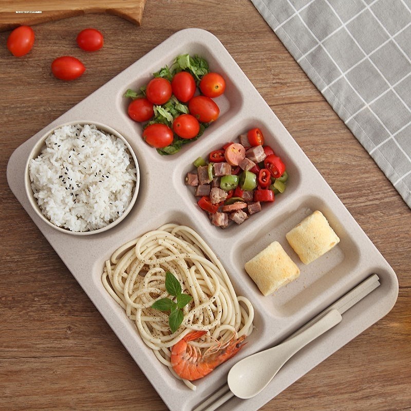 防摔快餐盘分格盘小麦秸秆学生饭盘大容量食堂餐盘家用防摔分格盘