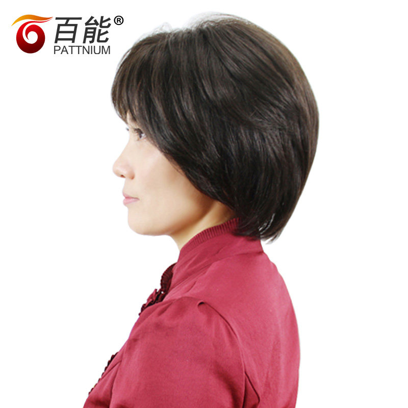 女式真发假发真人发丝直发中老年假发 自然逼真女款头套 妈妈假发