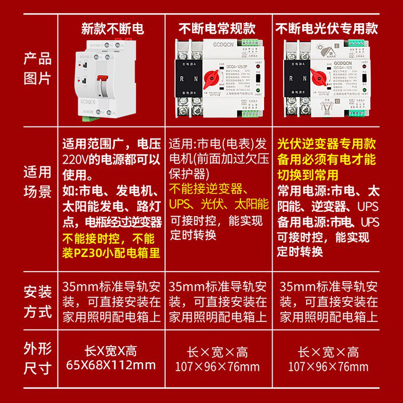 不断电双电源自动切换开关家用单相220V不间断光伏逆变自动切换器