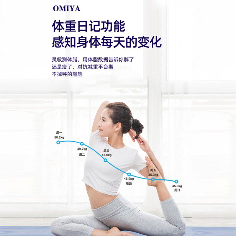 OMIYA体重秤精准称重小型电子称智能电子秤家用人体秤高精度充电