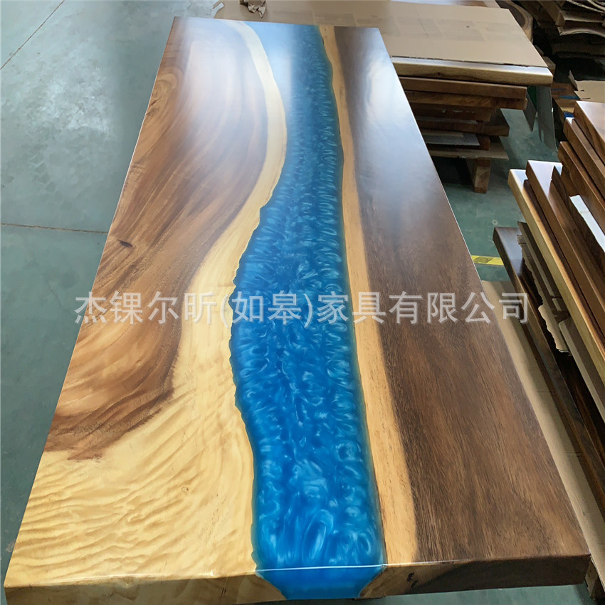 环氧树脂大板桌胡桃木创意新中式河流茶几茶桌餐桌长方形办公会议
