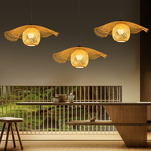 复古田园藤艺吊灯手工编织鸟巢草帽藤编饭店餐厅农家乐竹艺竹编灯