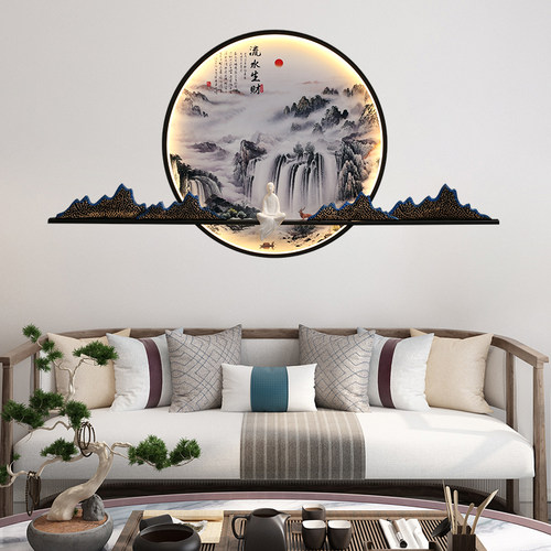 新中式背景墙装饰画玄关客厅茶室高档迎客松立体挂画