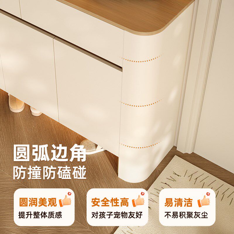 中古奶油风定制入户圆弧鞋柜靠墙一体家用门口玄关隔断轻奢收纳柜