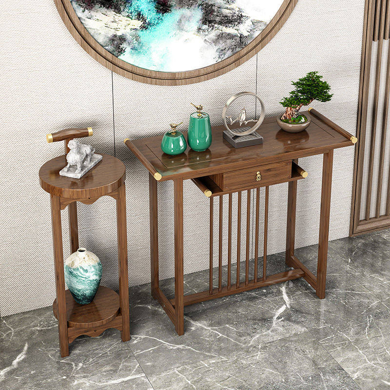 客厅花架花台中式玄关台灯架实圆形落地花瓶架展示架绿萝架花盆架