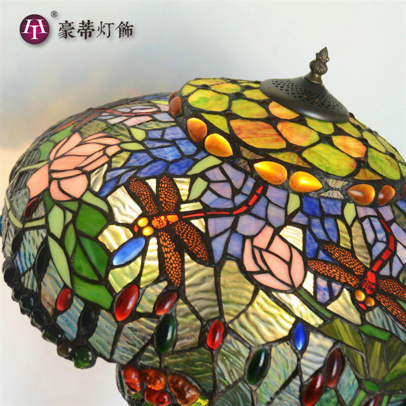 【荷花蜻蜓】 中式古典彩玻琉璃纯手工艺术装饰大子母台灯落地灯