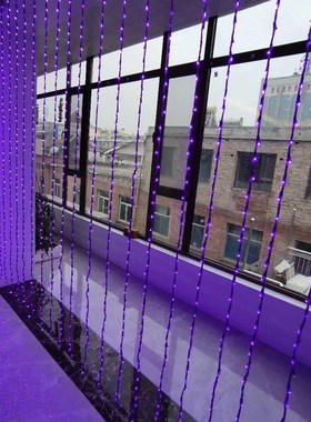 新款紫色 新年春节日装饰阳台彩灯LED瀑布满天星流水灯窗帘灯紫线