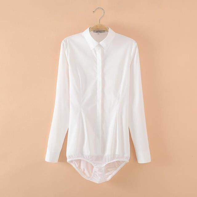 新款长袖连体衬衫短袖女连裤衬衣面试职业工装工作服正装大码弹力