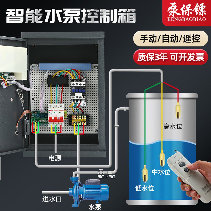 泵宝三相水泵控制器室内全自动智能水位控制箱水箱液位上水抽水