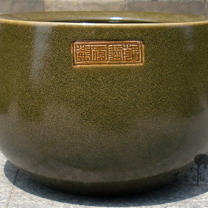 包邮玄关摆件景德镇陶瓷器仿古茶叶末釉聚宝盆睡莲碗莲盆荷花鱼缸