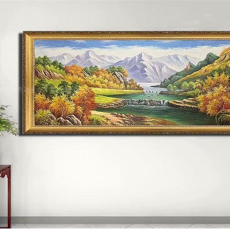 手绘欧式风景油画客厅山水画别墅办公室餐厅壁画聚宝盆招财挂画