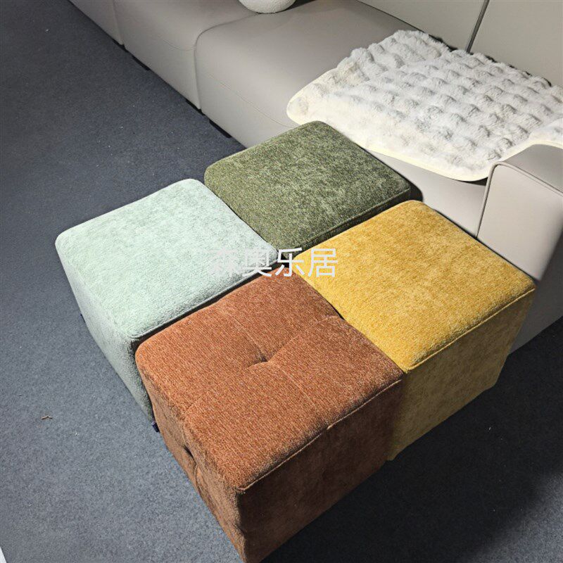 中古风创意布艺方凳客厅雪尼尔沙发凳家用换鞋凳方墩矮凳脚踏凳子