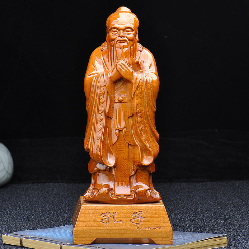 桃木孔子像孔夫子孔子雕像老子像雕塑摆件孔圣人像木雕客厅书桌