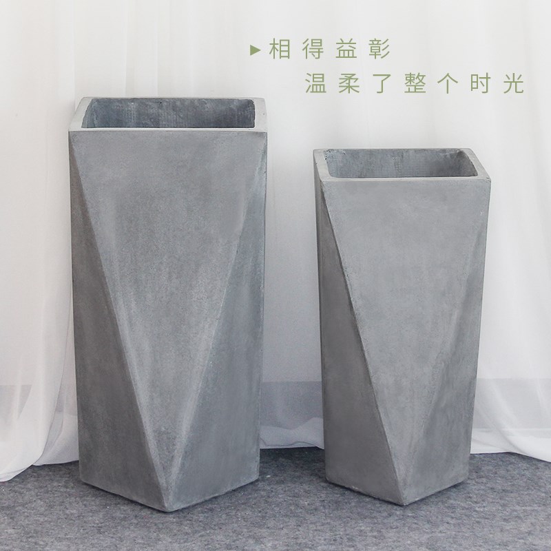 欧式简约立式大号菱形水泥花盆镁泥创意简约家用阳台绿植种植花箱