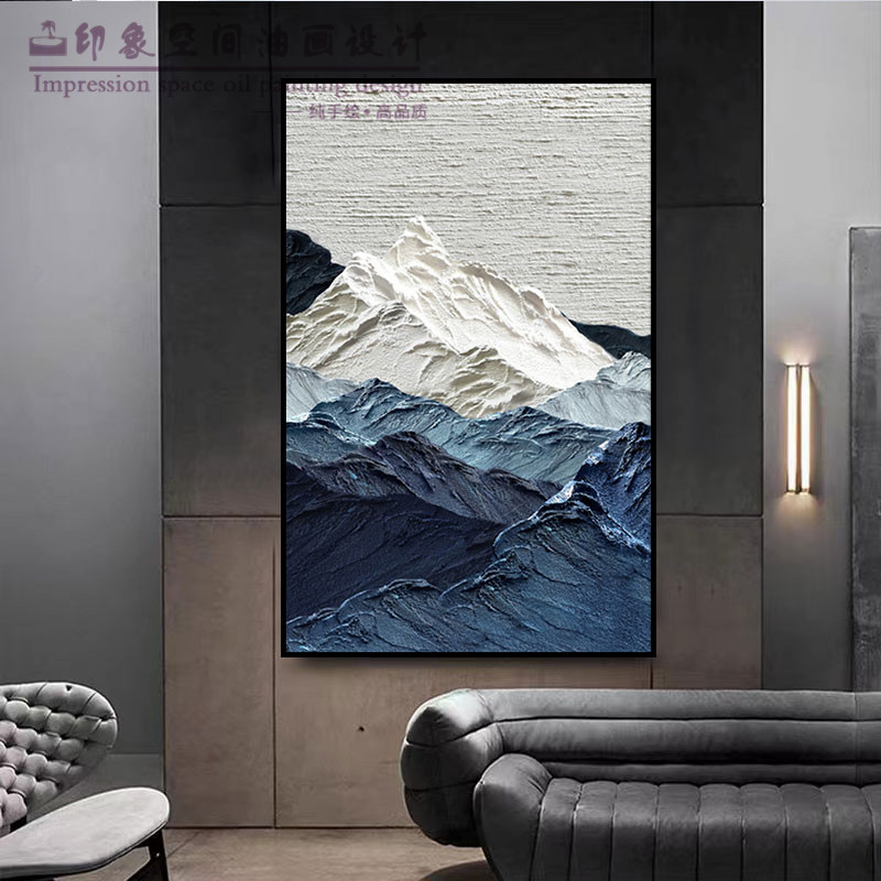 手绘侘寂风玄关装饰画竖版背有靠山肌理画入户门走廊过道风景挂画
