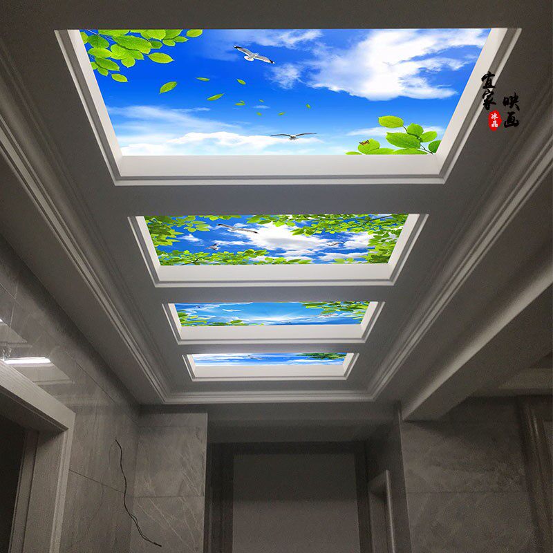 3d立体桃花风景吊顶艺术玻璃装饰过道走廊客厅简约透光玻璃天花