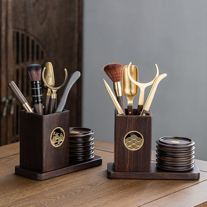 黑檀木高档实木六君子套装茶具配件工具茶杯垫茶道6君子茶筒茶刀