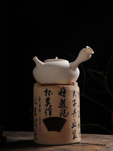 手工手彩碳炉煮茶炉橄榄碳炉风炉水墨中国风家用室内摆件炭炉收藏