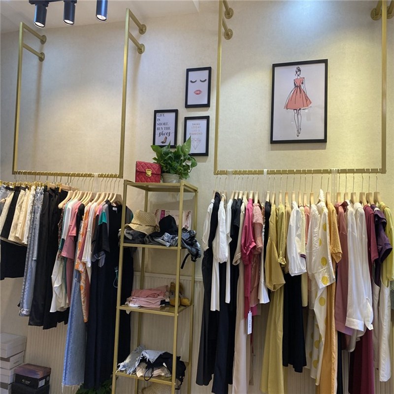 金色婚纱架子悬挂影楼礼服货架壁挂式女装吊架服装店挂衣架上墙架