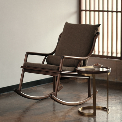 有清堂新中式摇摇椅成人阳台午休懒人靠背沙发黑胡桃实木休闲躺椅