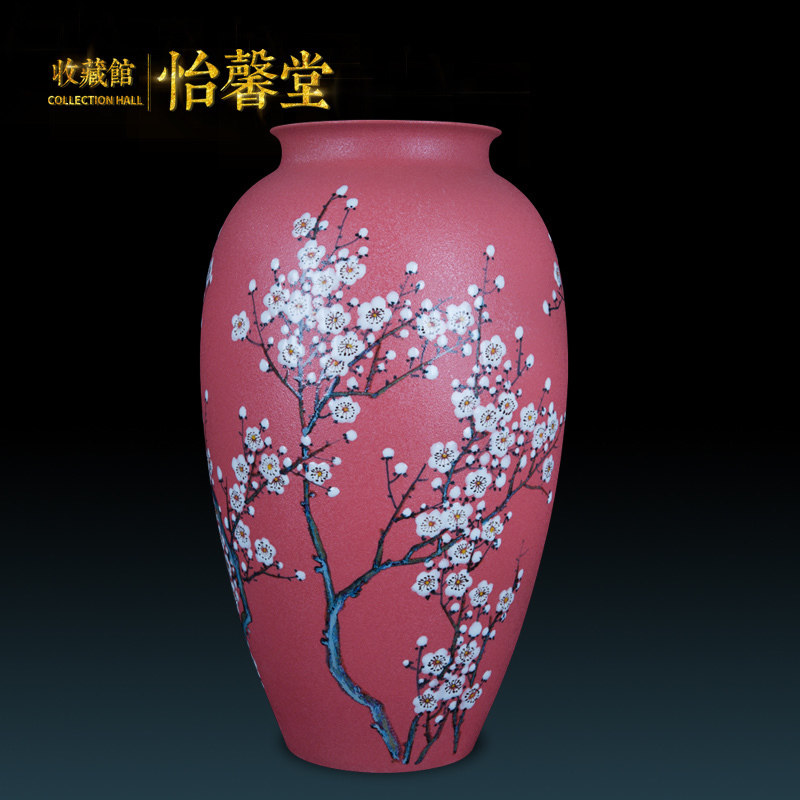 景德镇陶瓷花瓶中式 客厅 插花珍珠釉梅开五福大师收藏品瓷器摆件