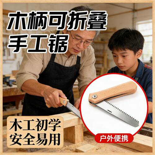 手锯木柄迷你折叠锯便携小手锯家用可折叠手工锯木头神器小钢锯子