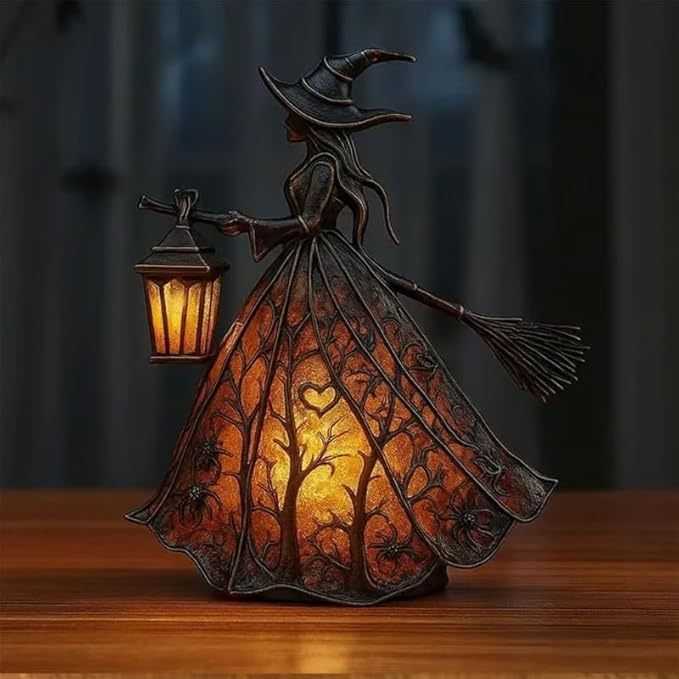 新款Halloween Witch Lamp女巫灯万圣节布置摆件女巫桌面台灯