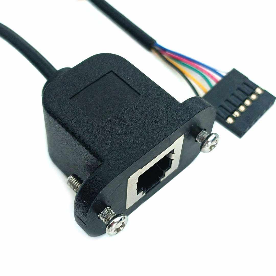 6P6C母座电话线带螺帽 RJ12机柜机箱面板安装线 RJ11公对母电话线